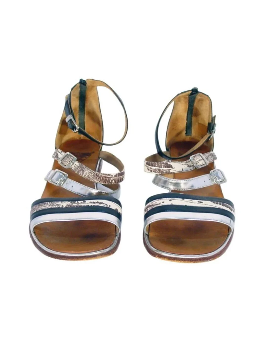 FLUEVOG Zambezi $228 Strappy Snake Print Leather Sandals 8 - Made in PERU - Picture 4 of 9